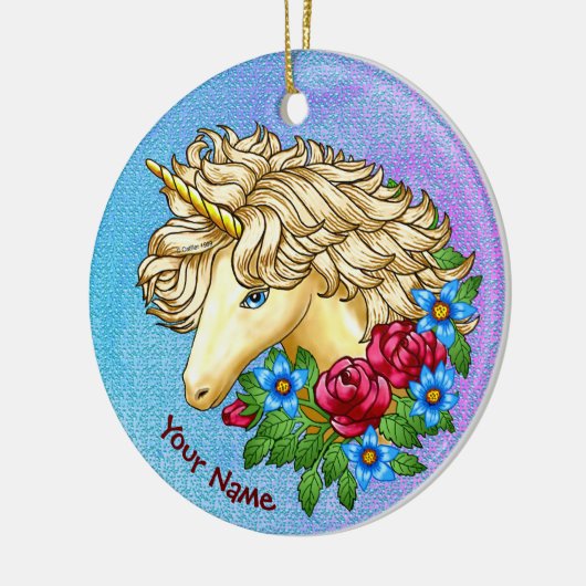 Unicorn-Rozen Keramisch Ornament (Links)