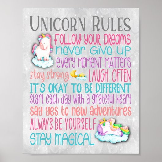 Unicorn Rules Motivatie Quotes Poster - 8x10 (Voorkant)