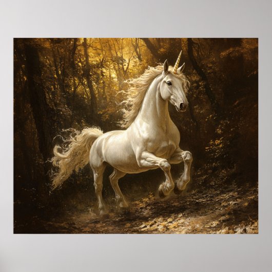 Unicorn Running Through The Forest Painting Poster (Voorkant)
