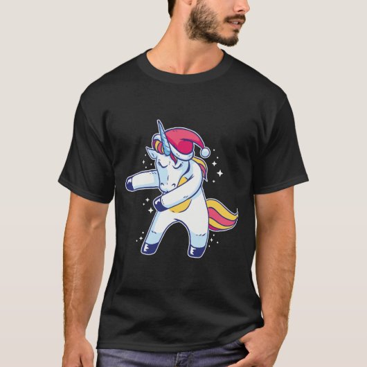 Unicorn Santa Flossing in de sneeuw T-shirt (Voorkant)