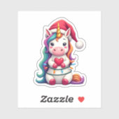 Unicorn Santa Hat Christmas T-Shirt (4) Sticker (Vel)