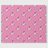 Unicorn Santa Pink Background Wrapping Paper Cadeaupapier (Vlak)