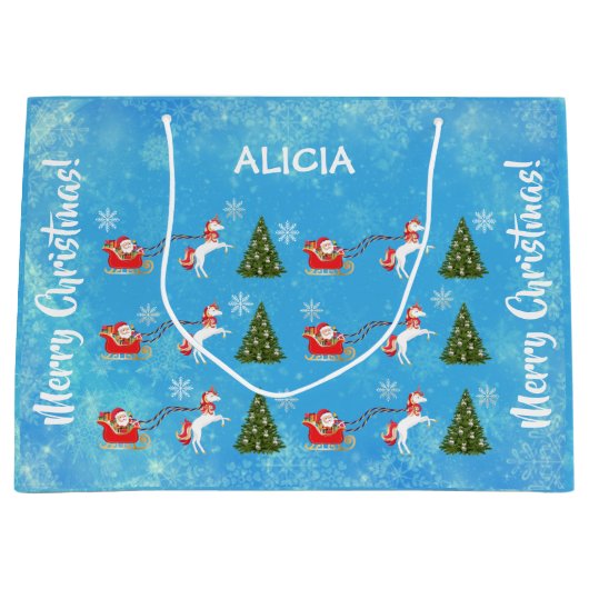 Unicorn Santa Snowflakes Xmas - Gepersonaliseerde  Groot Cadeauzakje (Voorkant)