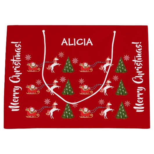 Unicorn Santa Snowflakes Xmas - Gepersonaliseerde  Groot Cadeauzakje (Voorkant)