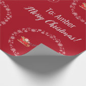 Unicorn Santa's Sleigh Personalize Name Merry Xmas Cadeaupapier (Hoek)