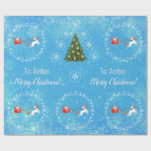 Unicorn Santa's Sleigh Personalize Name Merry Xmas Cadeaupapier