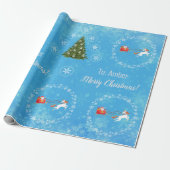 Unicorn Santa's Sleigh Personalize Name Merry Xmas Cadeaupapier (Uitgerold)