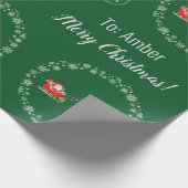 Unicorn Santa's Sleigh Personalize Name Merry Xmas Cadeaupapier (Hoek)