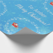 Unicorn Santa's Sleigh Personalize Name Merry Xmas Cadeaupapier (Hoek)