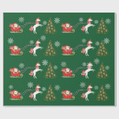 Unicorn Santa's Sleigh Snowflakes Kerstboom Cadeaupapier (Vlak)