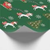 Unicorn Santa's Sleigh Snowflakes Kerstboom Cadeaupapier (Hoek)
