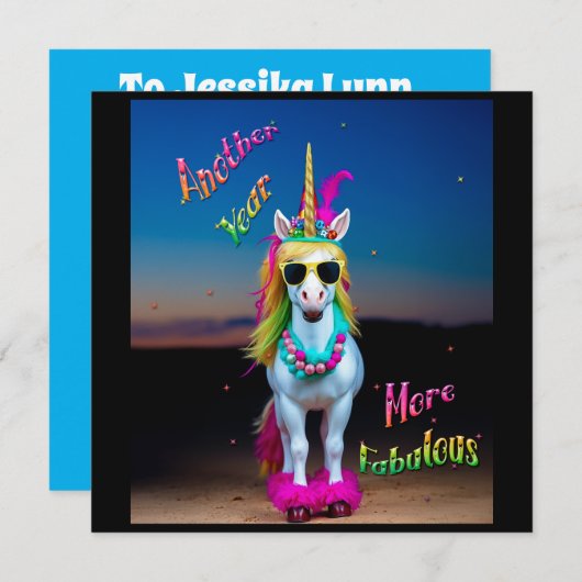 Unicorn Sassy Verjaardag Kaart personaliseren op m (Voorkant / Achterkant)
