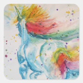 Unicorn-schilderende Waterverf die regenboogkunst  Vierkante Sticker (Voorkant)