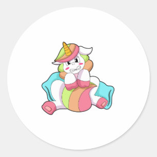 Unicorn Shy met Pillow Ronde Sticker