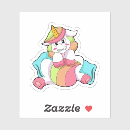 Unicorn Shy met Pillow Sticker (Vel)