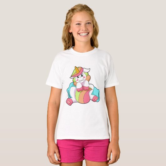 Unicorn Shy met Pillow T-shirt (Voorkant volledig)