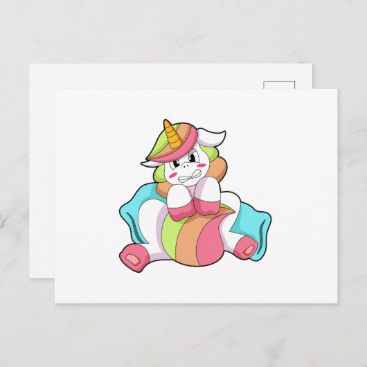 Unicorn Shy with Pillow Briefkaart (Voorkant / Achterkant)