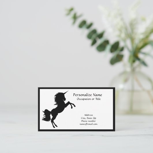 Unicorn Silhouette Black & White Simple Elegance Visitekaartje (Staand voorkant)