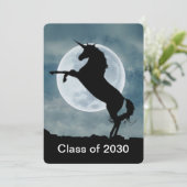 Unicorn Silhouette Full Moon Graduation Party Kaart (Staand voorkant)