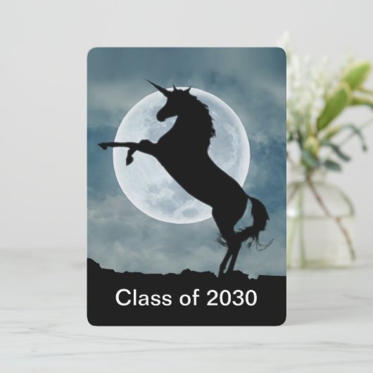 Unicorn Silhouette Full Moon Graduation Party Kaart (Staand voorkant)