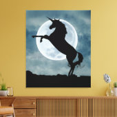 Unicorn Silhouette Full Moon Night Sky Canvas Afdruk (Insitu (Woonkamer))