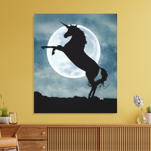 Unicorn Silhouette Full Moon Night Sky Canvas Afdruk (Insitu (Woonkamer))