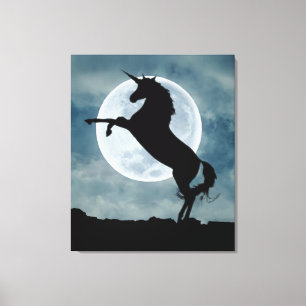 Unicorn Silhouette Full Moon Night Sky Canvas Afdruk