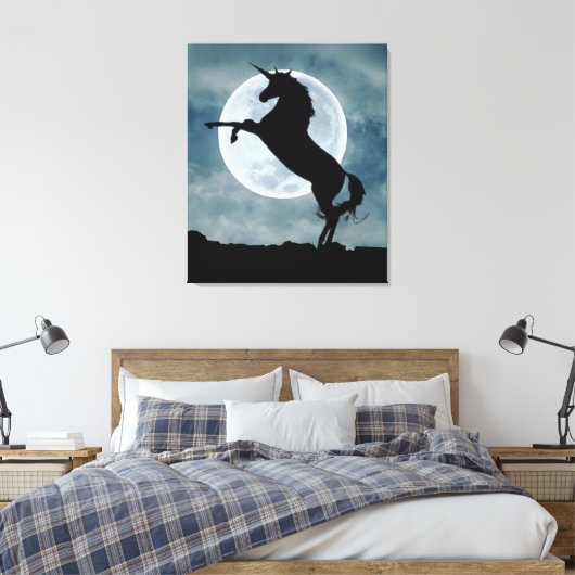 Unicorn Silhouette Full Moon Night Sky Canvas Afdruk (Insitu (Slaapkamer))