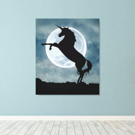 Unicorn Silhouette Full Moon Night Sky Canvas Afdruk (Insitu (Houten vloer))