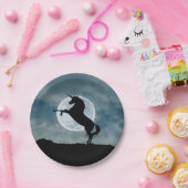 Unicorn Silhouette Full Moon Night Sky Trendy Papieren Bordje (Feest)