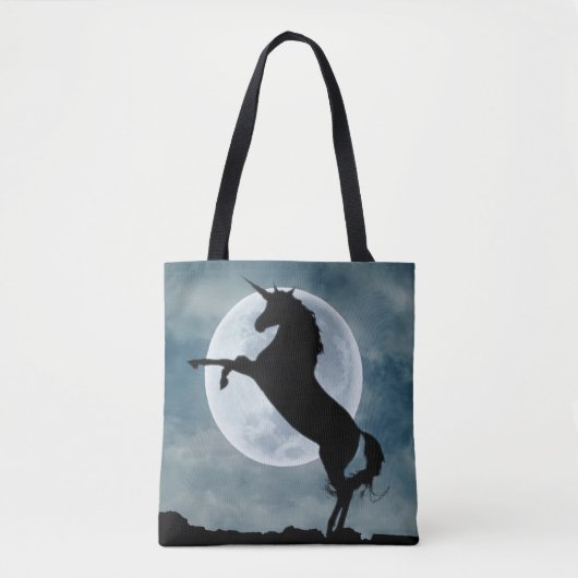 Unicorn Silhouette Full Moon Night Sky, ZKOA Tote Bag (Voorkant)
