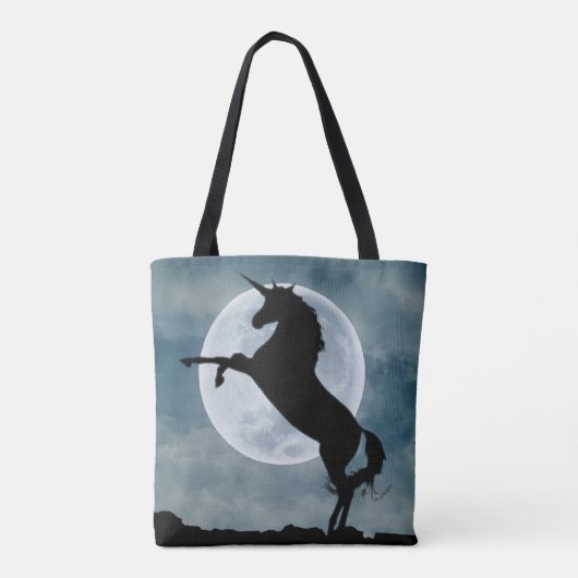 Unicorn Silhouette Full Moon Night Sky, ZKOA Tote Bag (Achterkant)