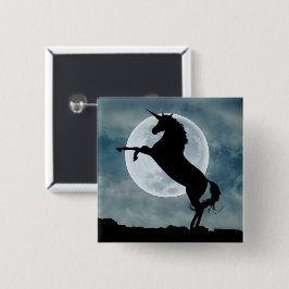 Unicorn Silhouette Full Moon Night Sky, ZKOA Vierkante Button 5,1 Cm