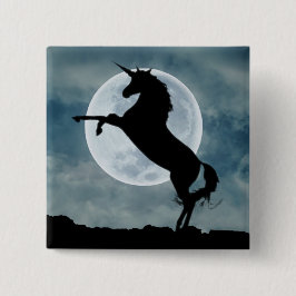 Unicorn Silhouette Full Moon Night Sky, ZKOA Vierkante Button 5,1 Cm