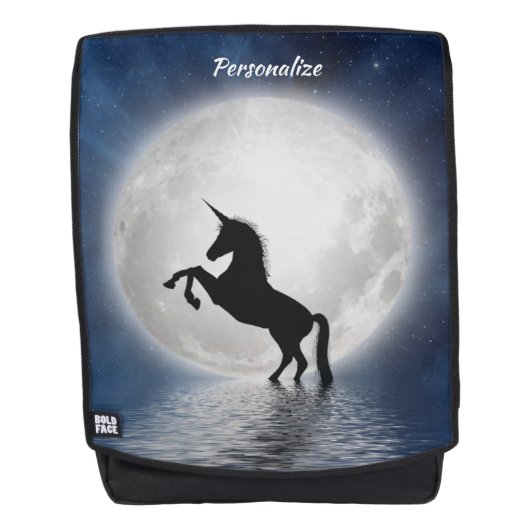 Unicorn Silhouette Full Moon Ocean Personalize Rugtassen (Voorkant)