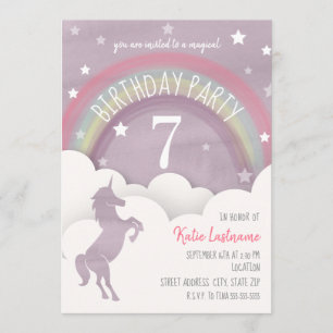 Unicorn Silhouette Rainbow Clouds + Stars Birthday Kaart