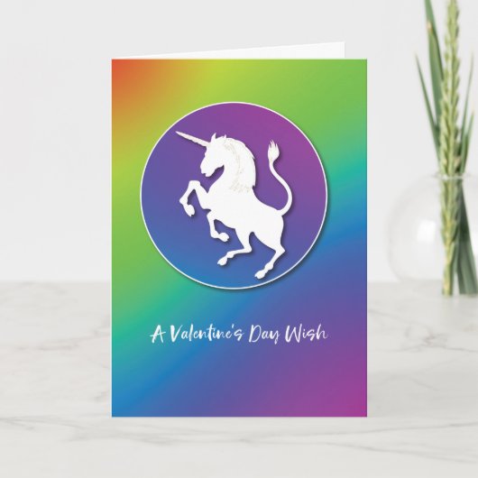 Unicorn Silhouette Valentijn op heldere regenboog Kaart (Voorkant)
