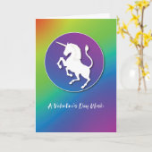 Unicorn Silhouette Valentijn op heldere regenboog Kaart (Gele Bloem)