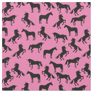 Unicorn Silhouettes Pink en Black Stof