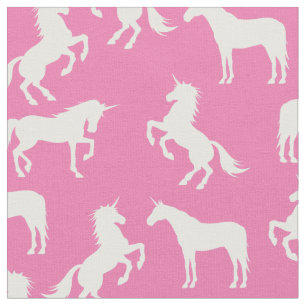 Unicorn Silhouettes Pink en White Stof