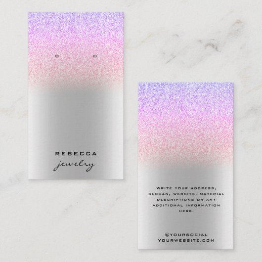 Unicorn Silver glitter-oormerskaart Visitekaartje (Voorkant / Achterkant)