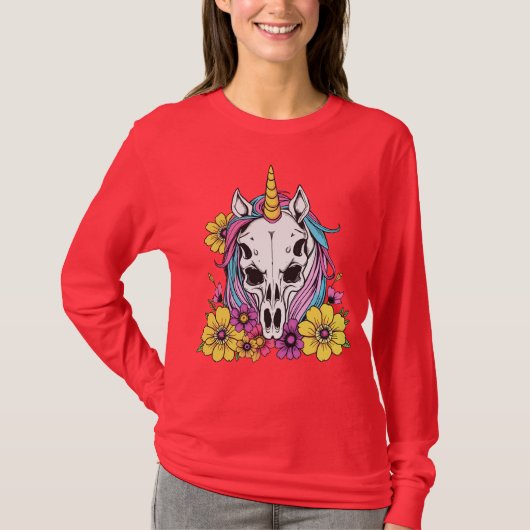 Unicorn Skull Flowers Pastel Goth Soft Grunge Goth T-shirt (Voorkant)