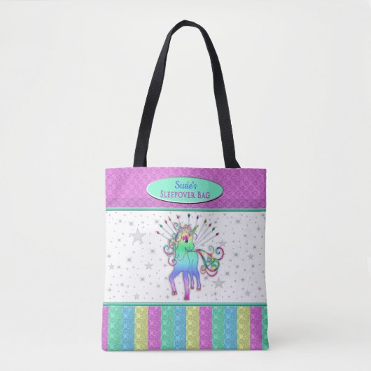 Unicorn slaapzak, naam invoegen tote bag (Voorkant)