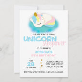 Unicorn Sleepover Kids verjaardagsfeestje uitnodig Kaart (Voorkant)