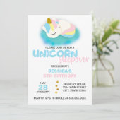 Unicorn Sleepover Kids verjaardagsfeestje uitnodig Kaart (Staand voorkant)