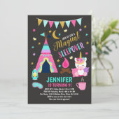 Unicorn Sleepover Party Birthday Invitation Kaart (Staand voorkant)