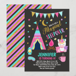 Unicorn Sleepover Party Birthday Invitation Kaart