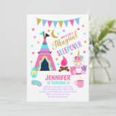 Unicorn Sleepover Party Birthday Invitation Kaart (Staand voorkant)