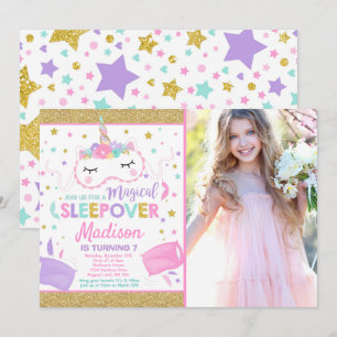 Unicorn Sleepover Party Invitation Slumber Party Kaart