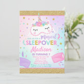 Unicorn Sleepover Party Invitation Slumber Party Kaart (Staand voorkant)